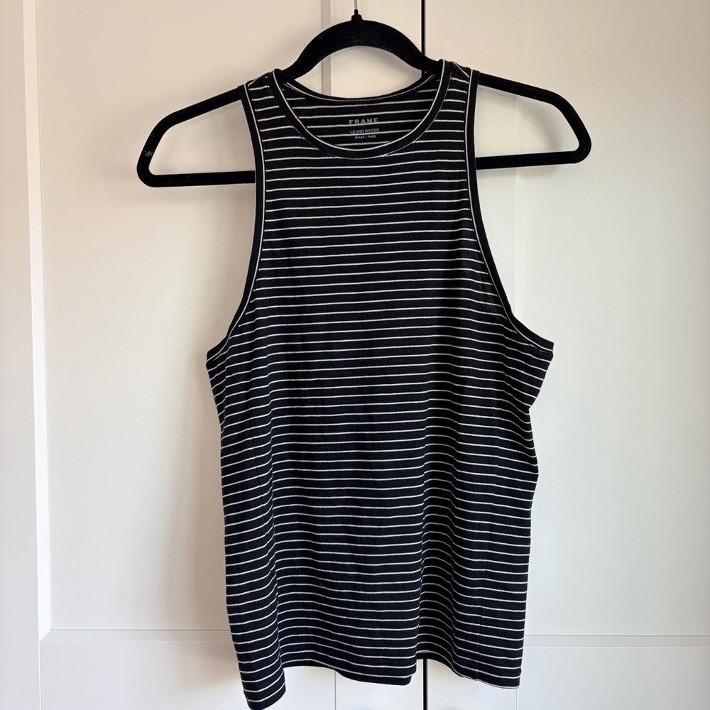 Frame Denim Black and White Le Mid Racer Striped Racerback Tank | S